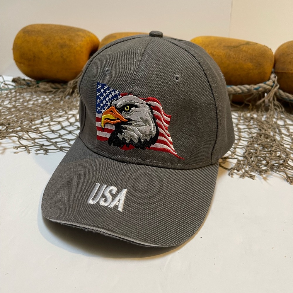 Mens USA Eagle Flag Emblem Military Khaki Green Canvas Adjustable Hat Cap